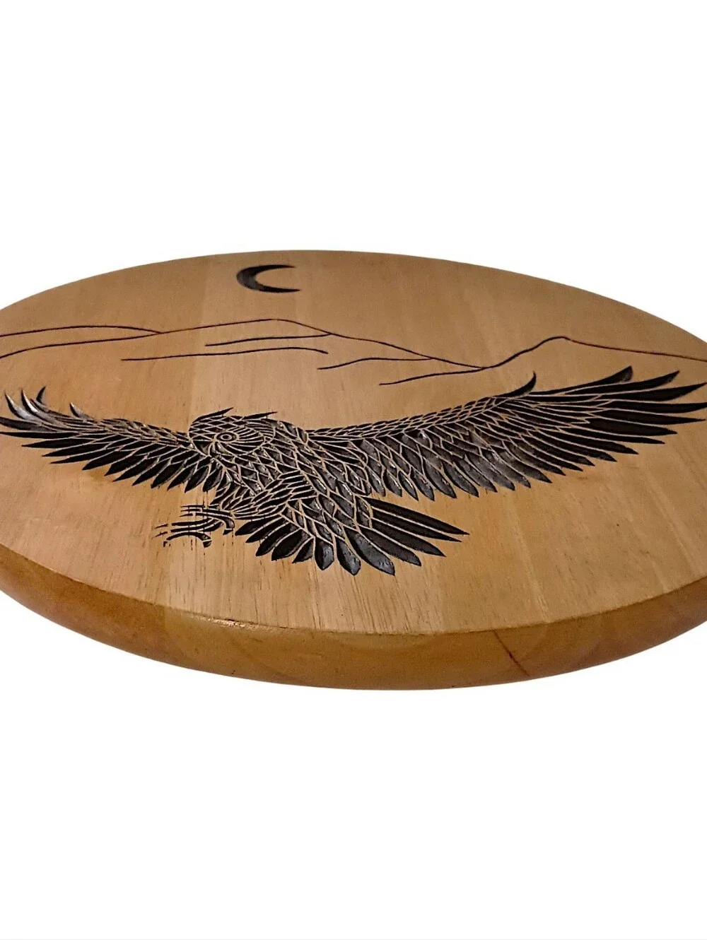 Hand Carved Owl Wooden Lazy Susan Turntable Serving Tray Rustic‎ Cabin Woodland